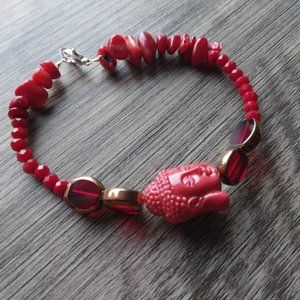 Red- Red and Gold Buddha Charm Bracelet